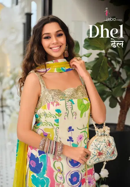 Dhel By Eba Heavy Chinon Printed Embroidery Plazzo Suits
